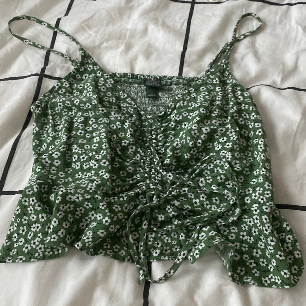 green and white floral spaghetti strap top